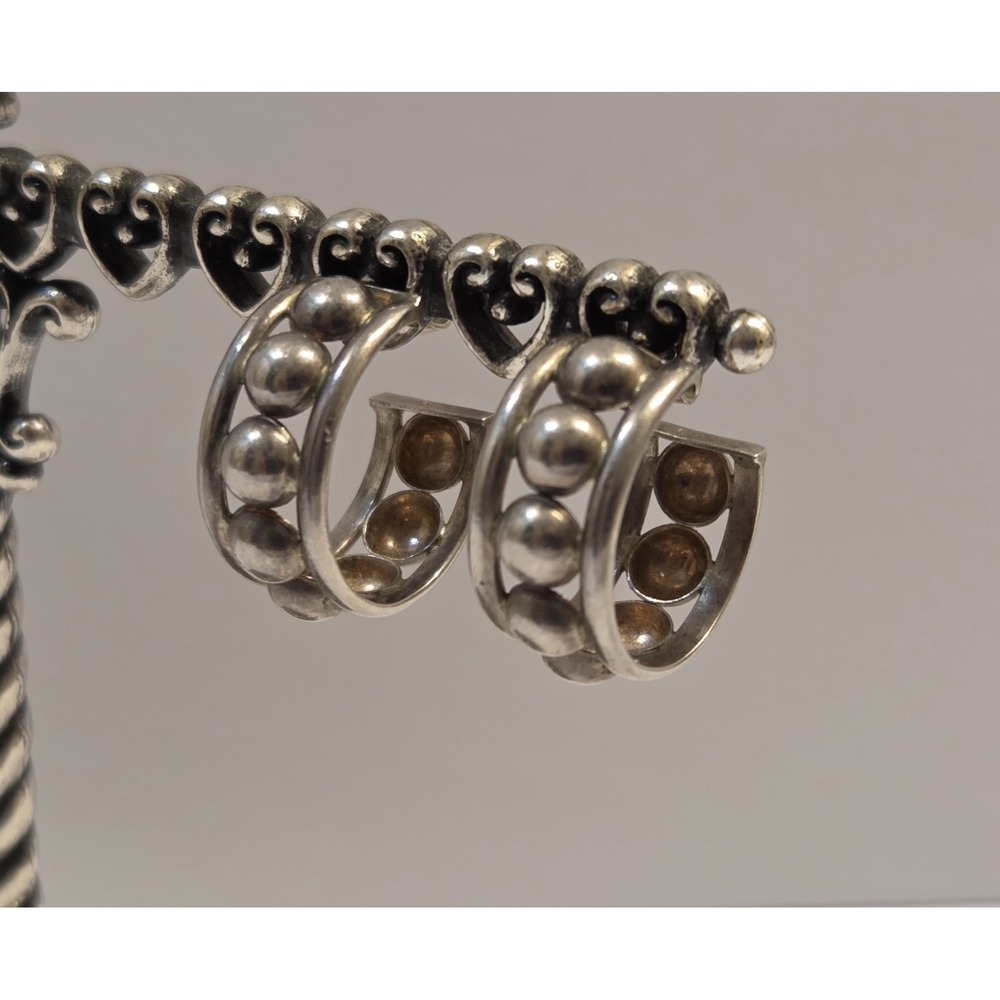 Vintage 1980s Sterling Silver Wide Ball Hoop Earrings 22mm - Picture 3 of 6